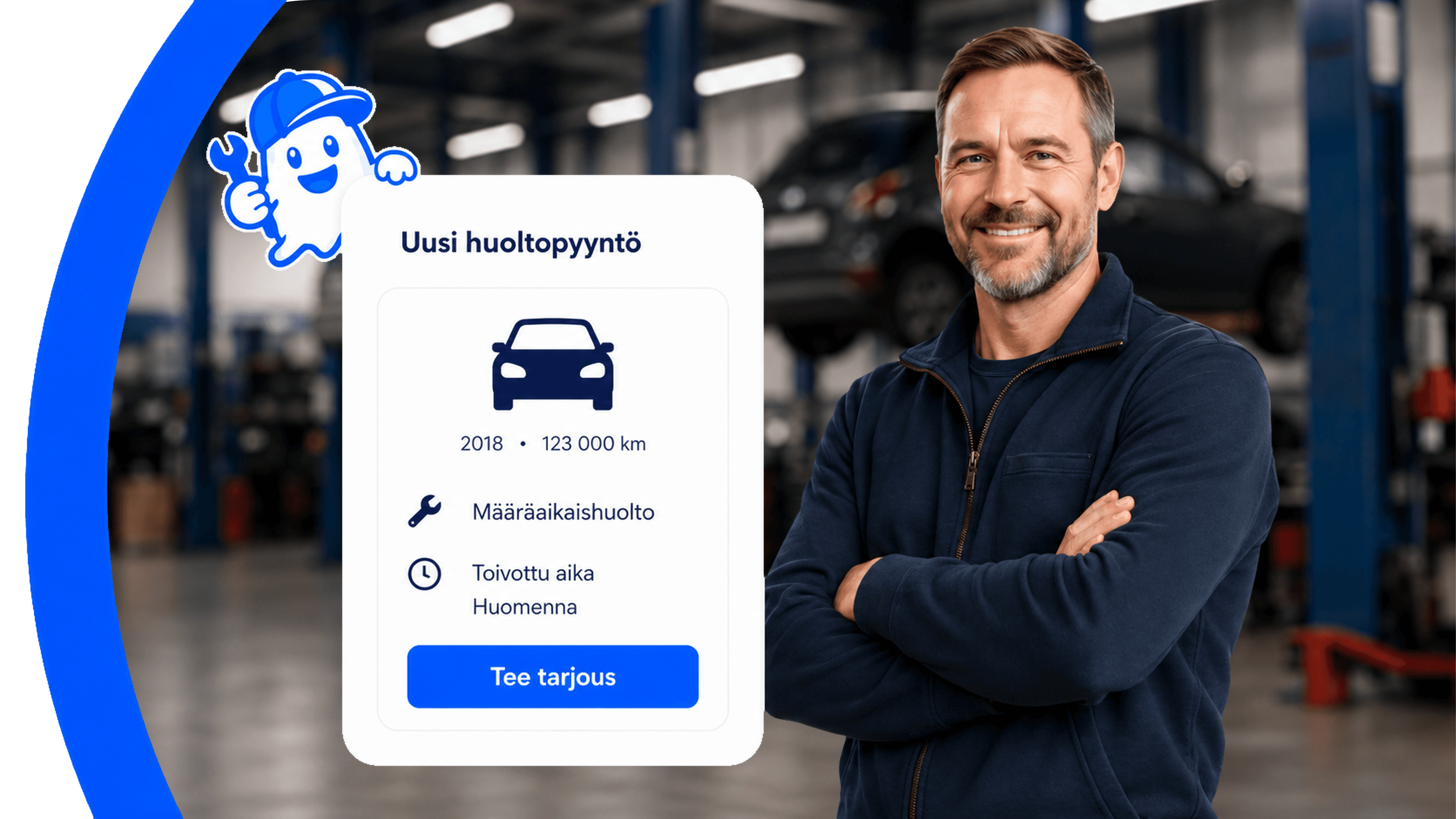 Korjaamoyrittäjä tarkastelee uutta huoltopyyntöä Autohuoltovertailu-palvelussa.